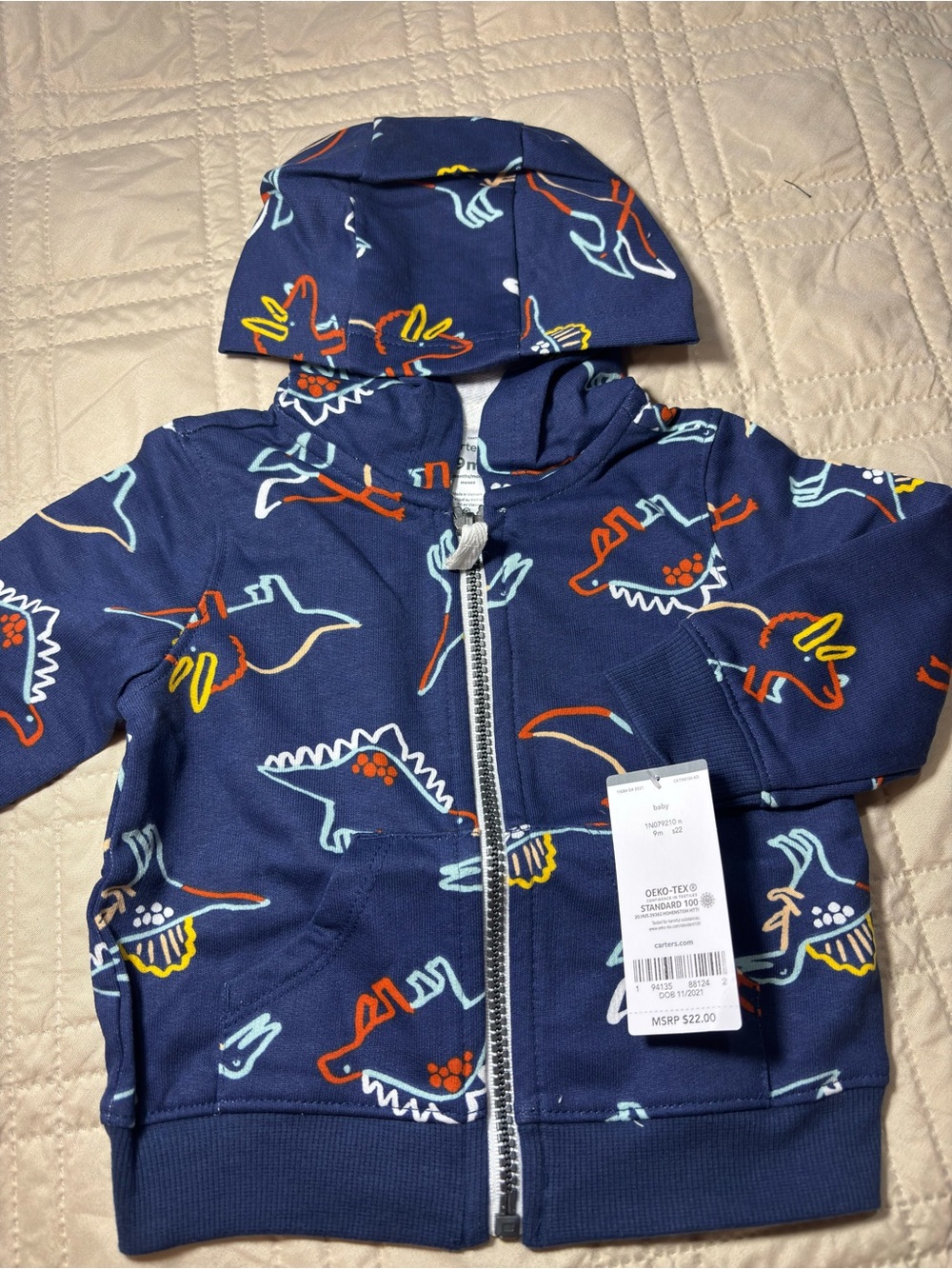Carter's 9M Navy Blue Jacket with Dinosaur Print